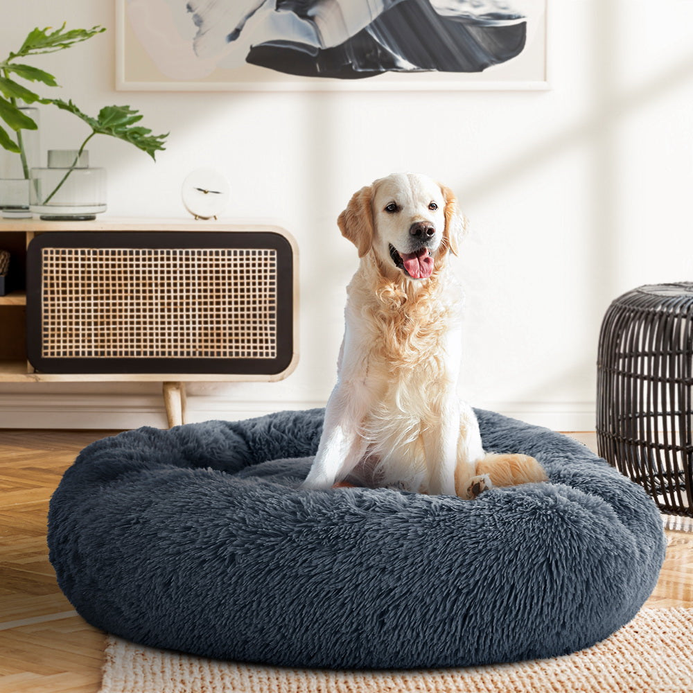 i.Pet Pet Bed Dog Cat 90cm Large Calming Soft Plush Bed Dark Grey - view 7