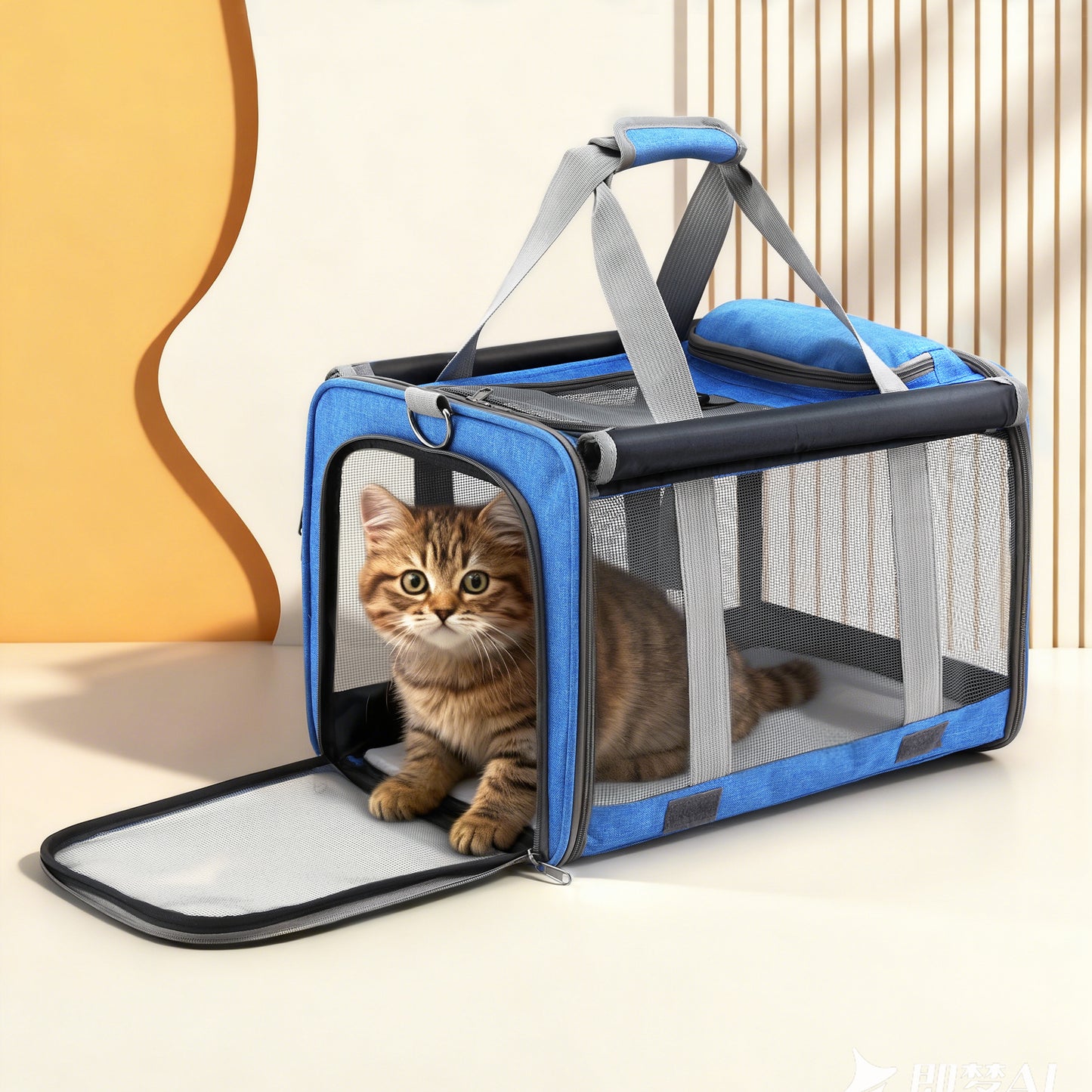 i.Pet Pet Carrier Bag Foldable Dog Cat Durable Crate Travel Cage Portable Car Kennel Blue - view 7