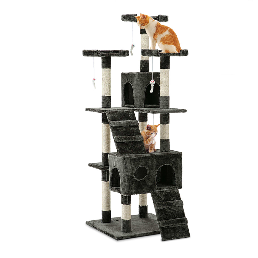 i.Pet Cat Tree 180cm Tower Scratching Post Scratcher Wood Condo House Toys Grey - view 8