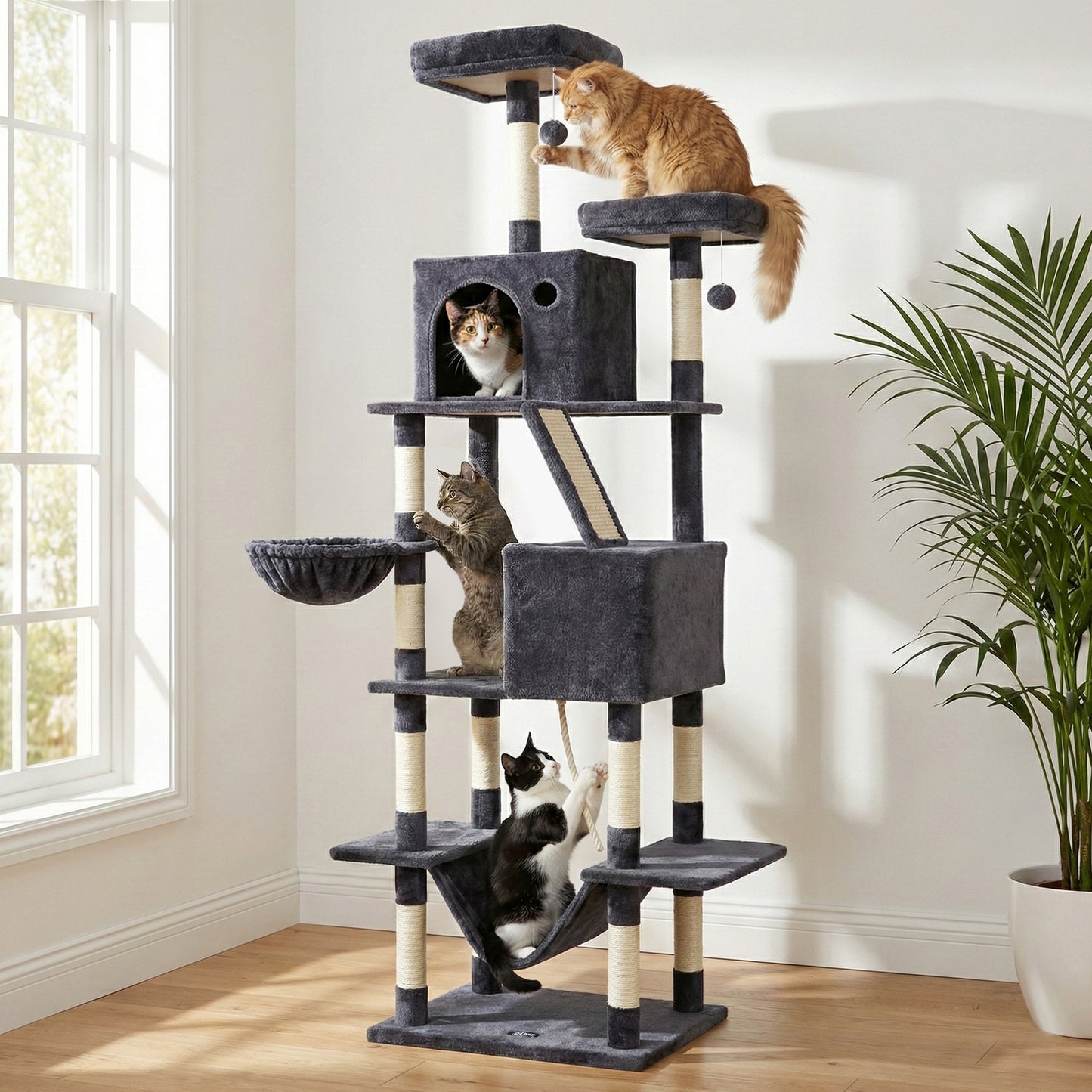 i.Pet Cat Tree Tower 206cm Large Scratching Post Furniture Scratcher House Grey - view 10