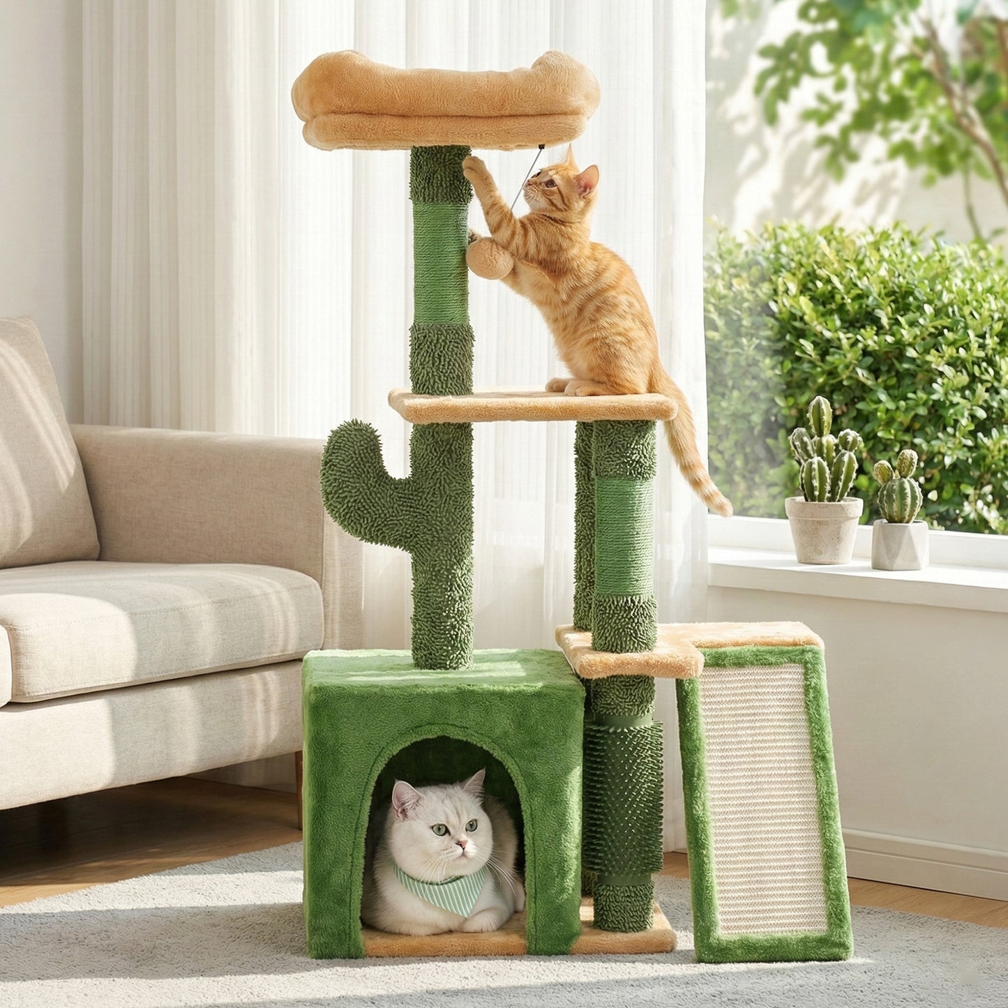 i.Pet Cat Tree Tower 101cm Scratching Post Furniture Scratcher House Green - view 10
