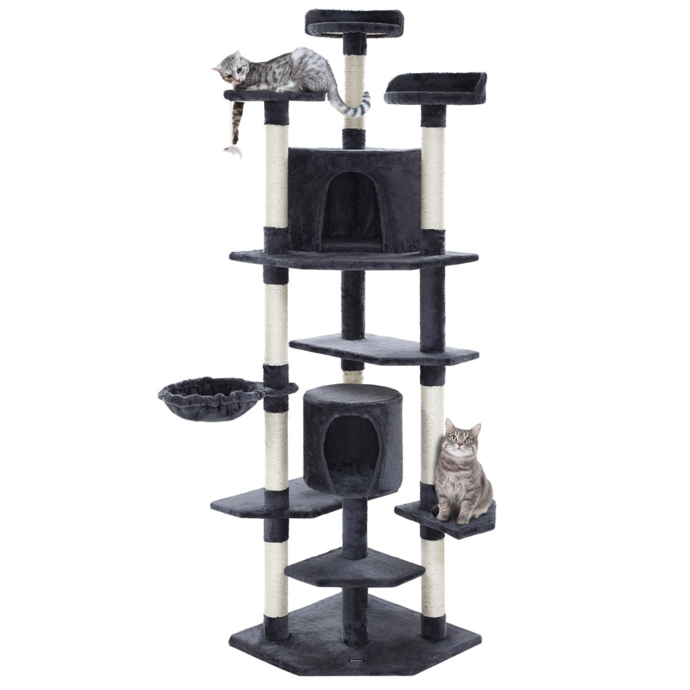 i.Pet Cat Tree 203cm Tower Scratching Post Scratcher Condo Trees House Bed Grey - view 8