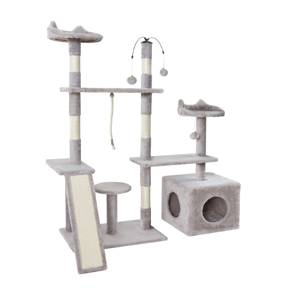 i.Pet Cat Tree 135cm Tower Scratching Post Scratcher Wood Condo House Toys Grey - view 7