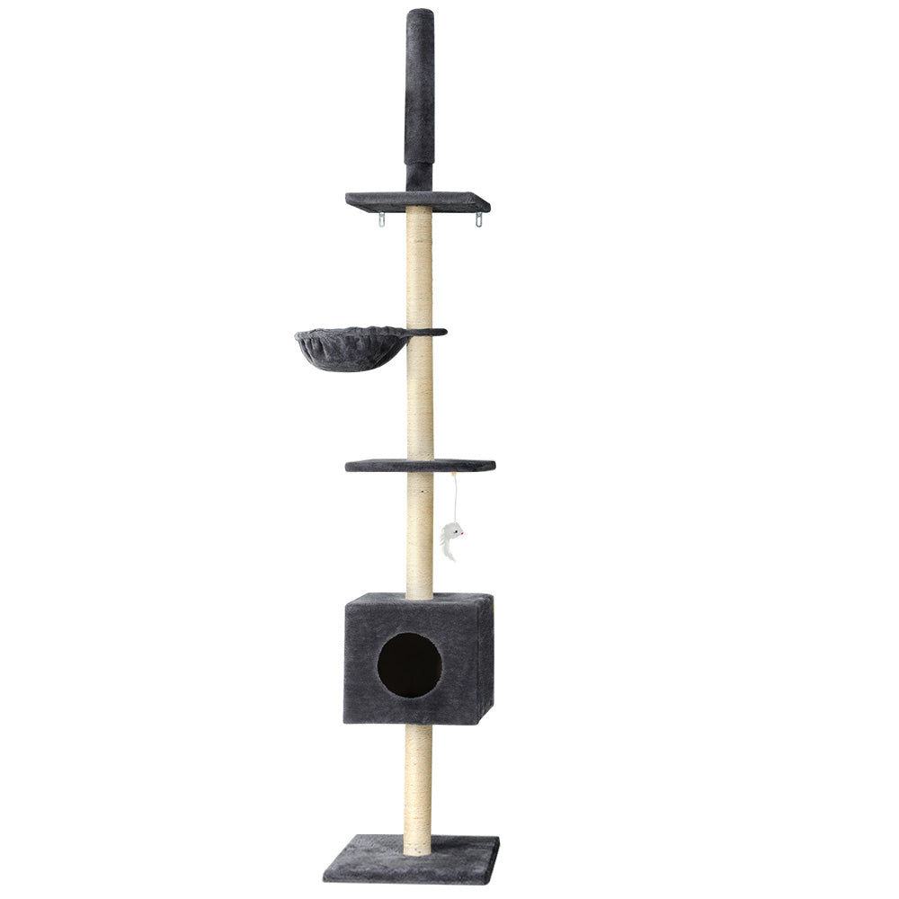i.Pet Cat Tree 260cm Tower Scratching Post Scratcher Floor to Ceiling Cats Bed Dark Grey - view 7