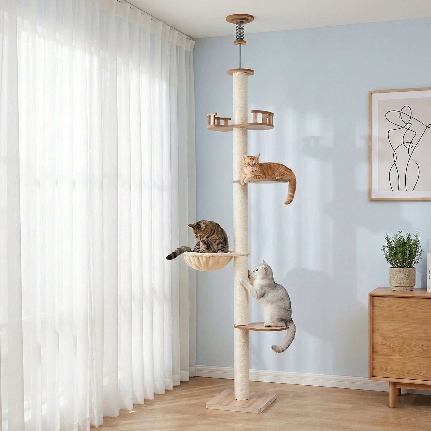 i.Pet Cat Tree Tower Floor to Ceiling Scratching Post 270cm Beige - view 7