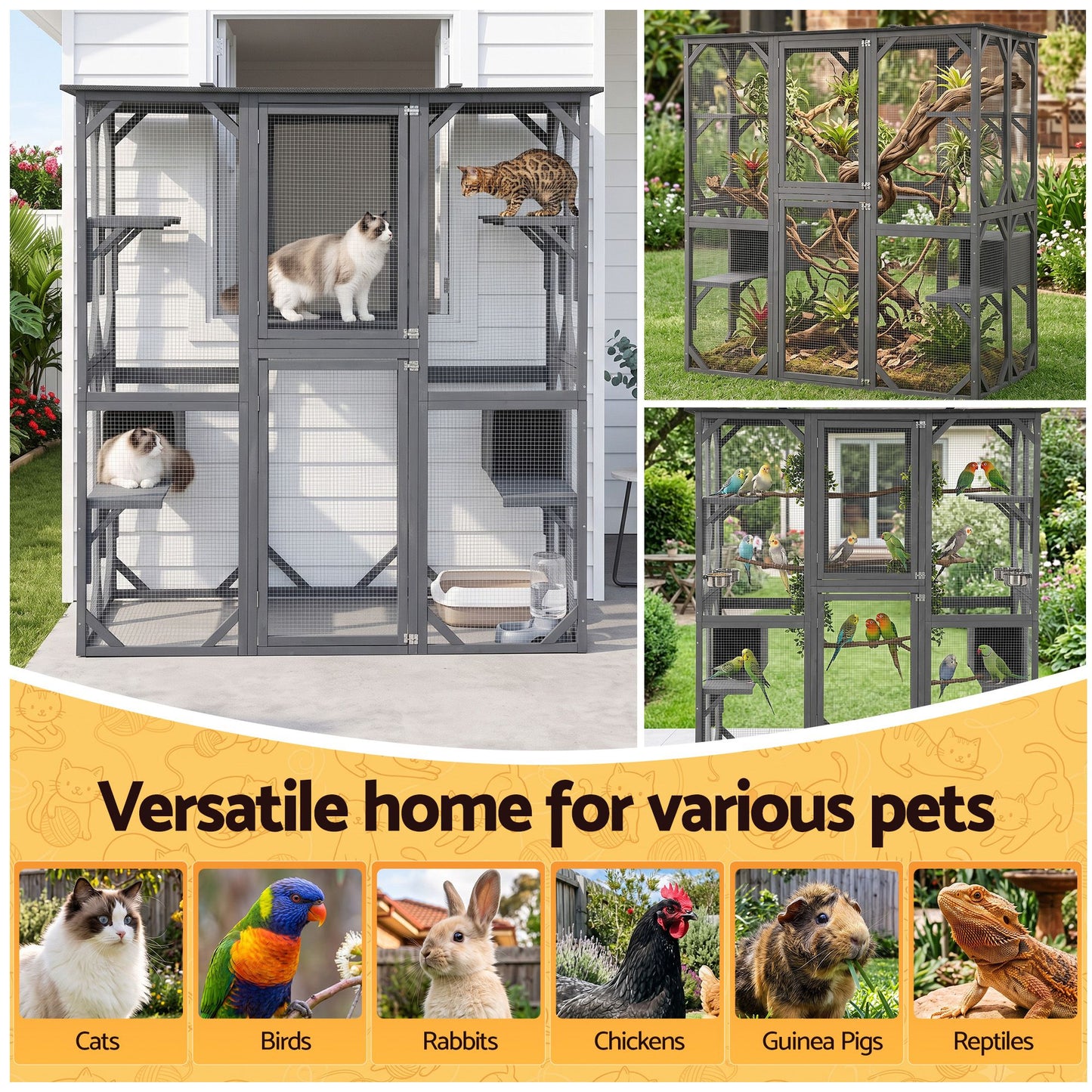 i.Pet Cat House 181cm Outdoor Catio Enclosure Walk-In Large Rabbit Hutch Grey - view 9