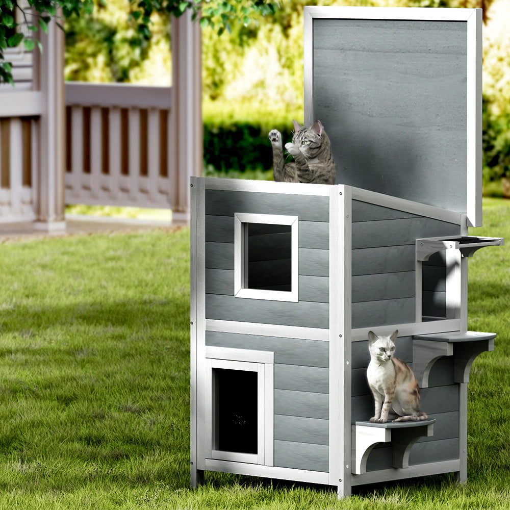i.Pet Outdoor Cat House Shelter 56cm x 52cm x 82cm Rabbit Hutch Wooden Condo Small Outdoor Cat House - view 7