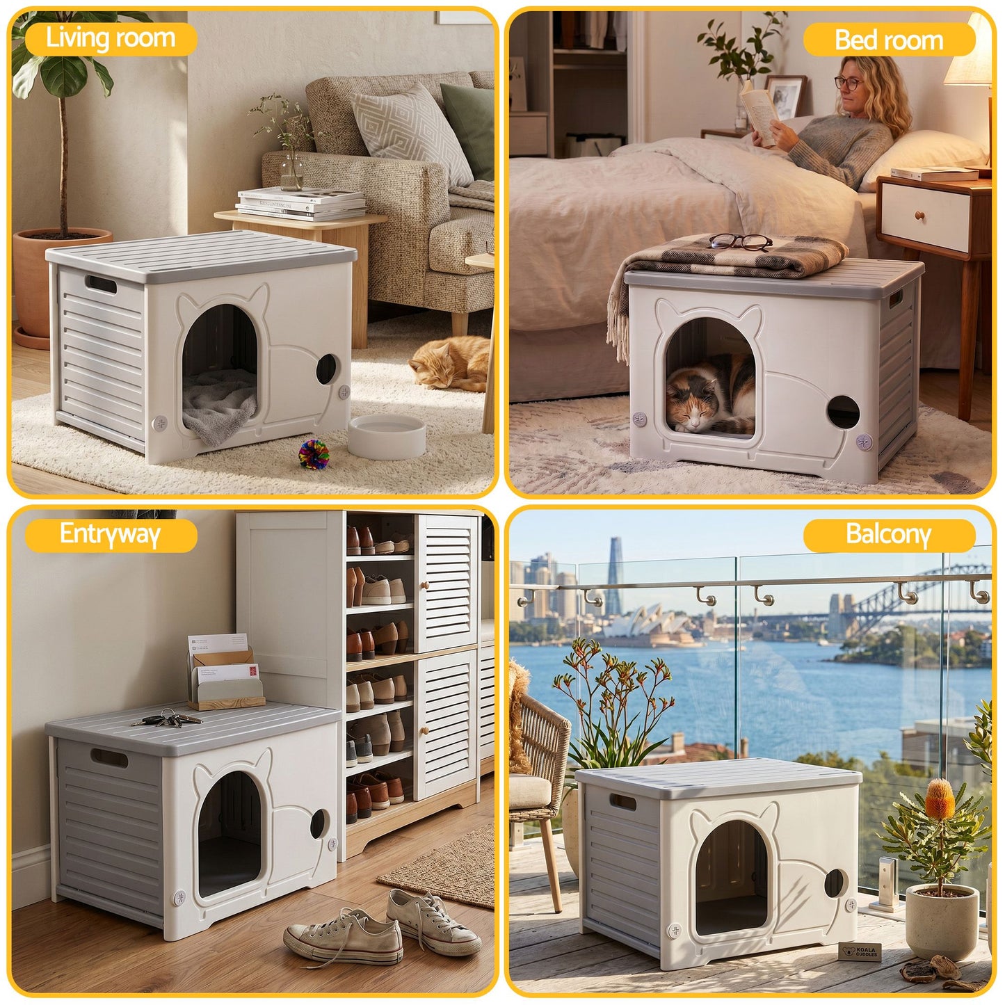 i.Pet Cat House Enclosed Shelter Plastic Nest Stackable Bench Box Outdoor Indoor Grey - view 9