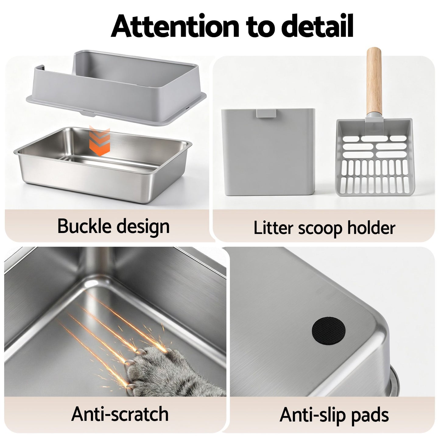 i.Pet XXL Cat Litter Box Stainless Steel Jumbo Semi-Enclosed Pet Kitty Toilet Grey - view 8