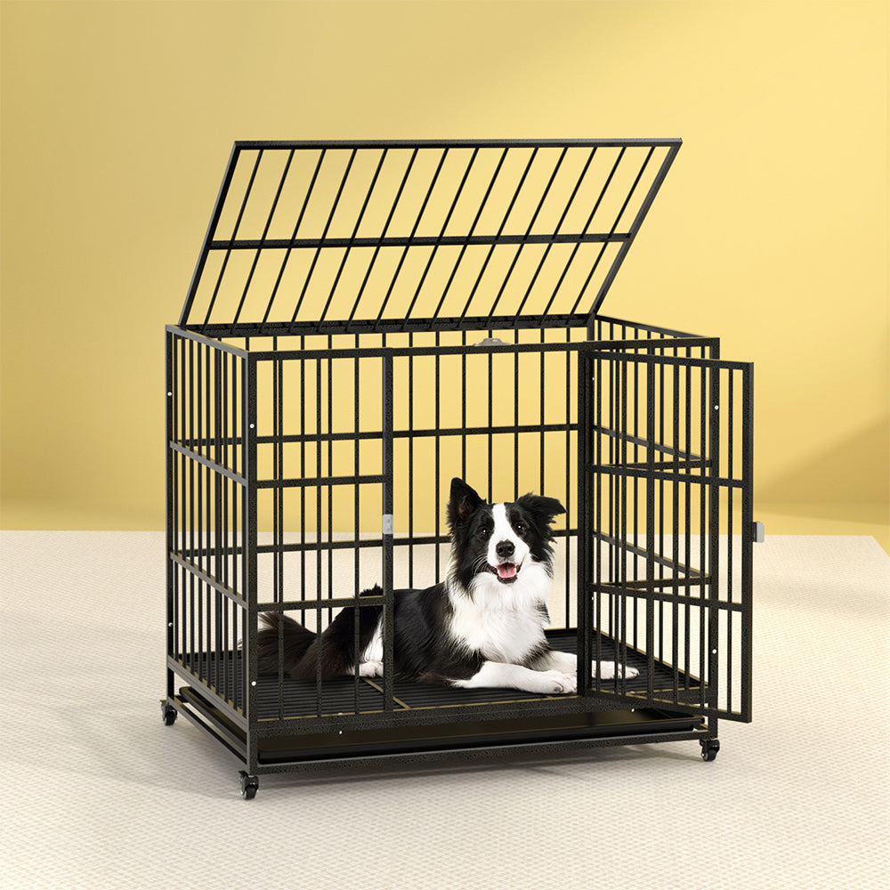i.Pet Dog Cage Crate Large Puppy Cat Anti-Bite Pet Kennel Wheels w/Tray Metal - view 7