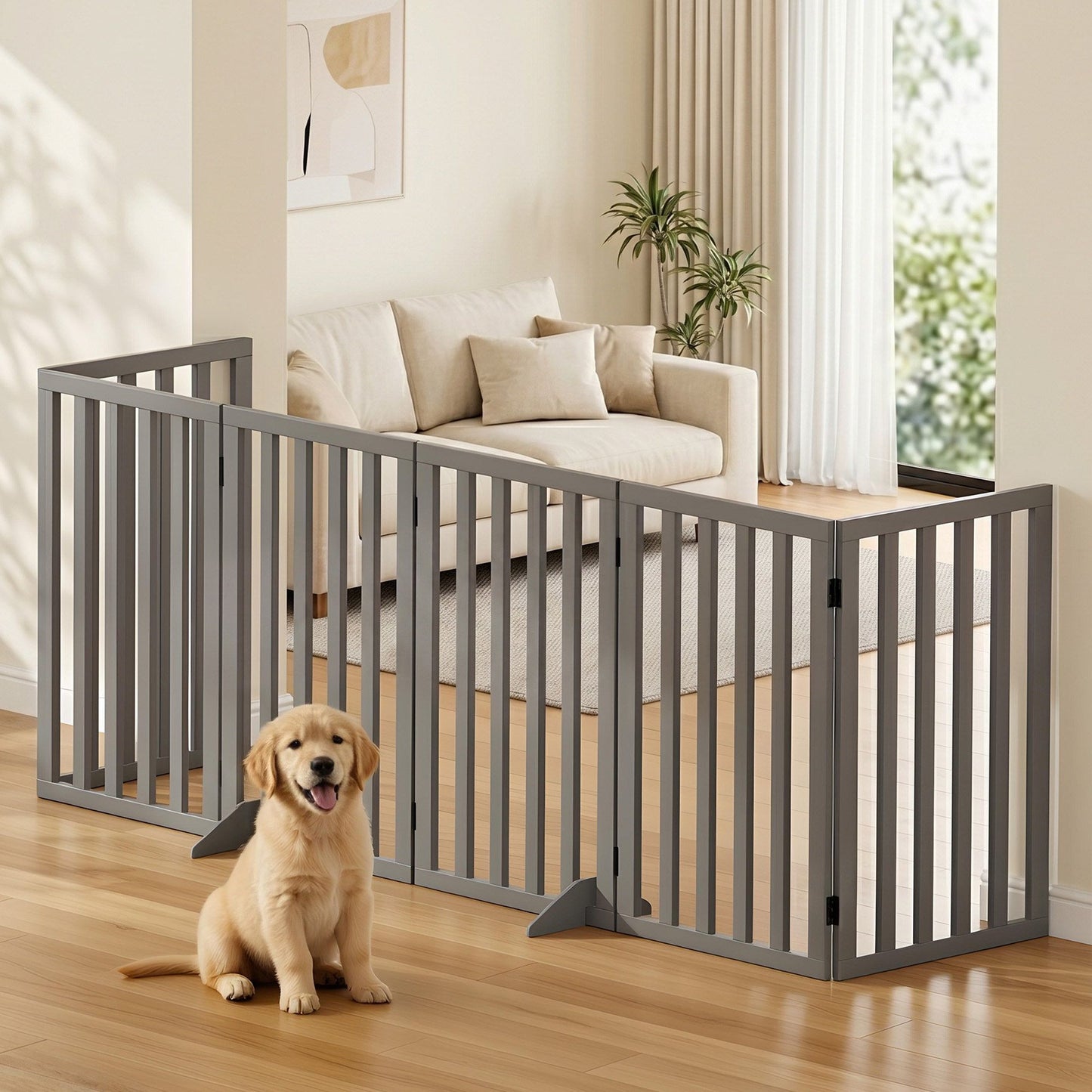i.Pet Dog Gate Playpen Enclosure 6 Panels Pet Door Fence Wooden Play Pen Stair - view 10