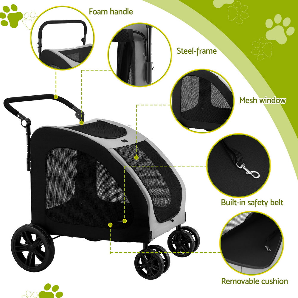 i.Pet Pet Stroller Dog Pram Large Carrier Cat Travel Foldable Strollers 4 Wheels Trolley - view 8