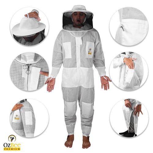 OZBee Premium Full Suit 3 Layer Mesh Ultra Cool Ventilated Round Head Beekeeping Protective Gear Size 5XL - view 3