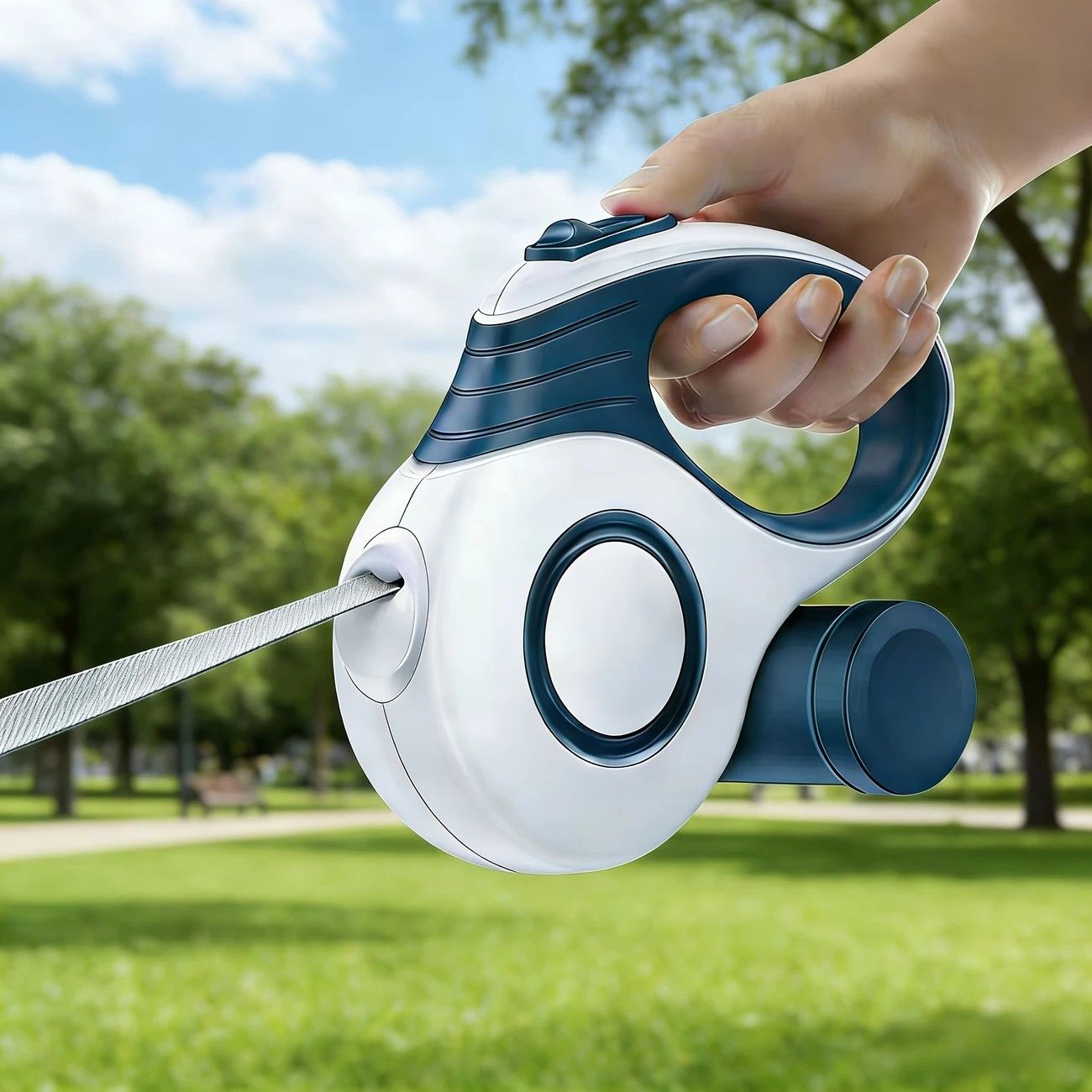Multi-function Automatic Retractable Pet Leash: High-Strength Anti-Break, One-Click Lock, Comfortable Grip, Eco-Friendly Waste Disposal, 5 Meters/196.85 Inches for Secure Dog Walking(blue) - view 9