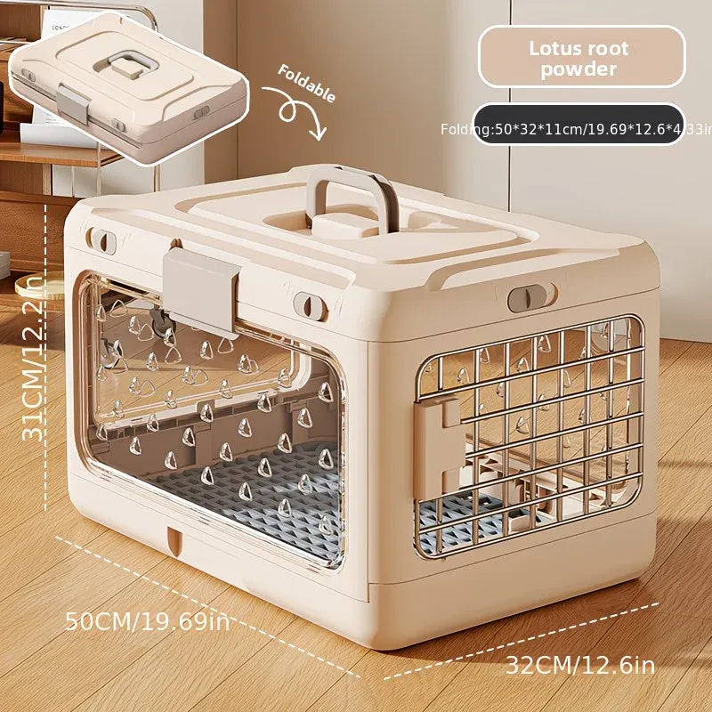 Foldable Pet Travel Carrier, PP Material with Reinforced Iron Mesh, Four Colors Available, Spacious When Expanded, Space-Saving When Folded – Ideal for Travel and Home Use, a Cozy Den for Your Pet./Lotus root powder - view 10