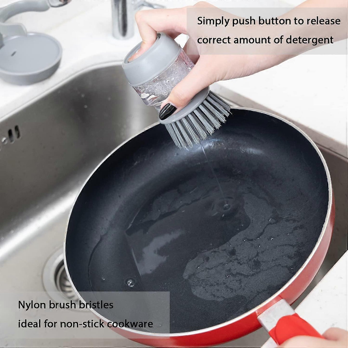Soap Brush with Organizer, Kitchen Dish Brush Set for Cleaning Pots and Pans (Grey) - view 5