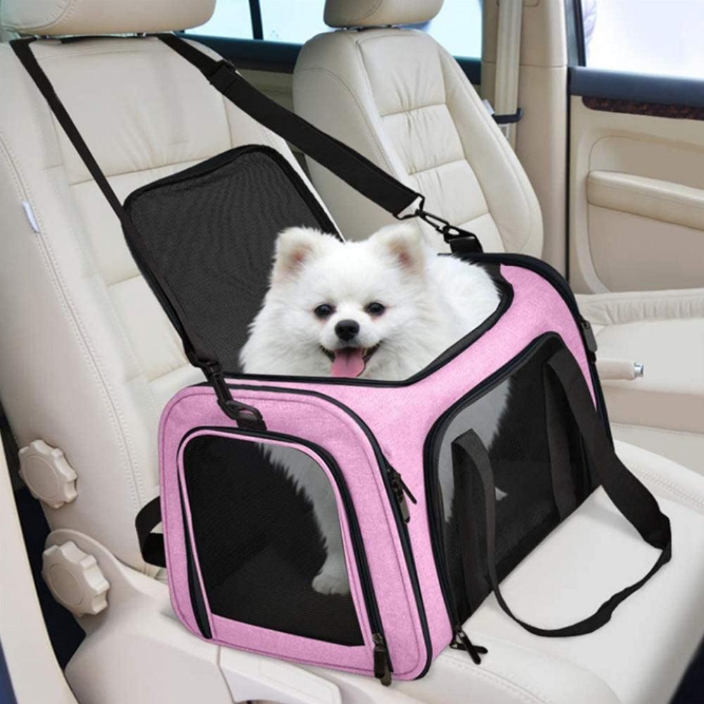 Foldable Travel Pet Carrier Bag Portable Cat Dog Kennel Bag Pink - M - view 2