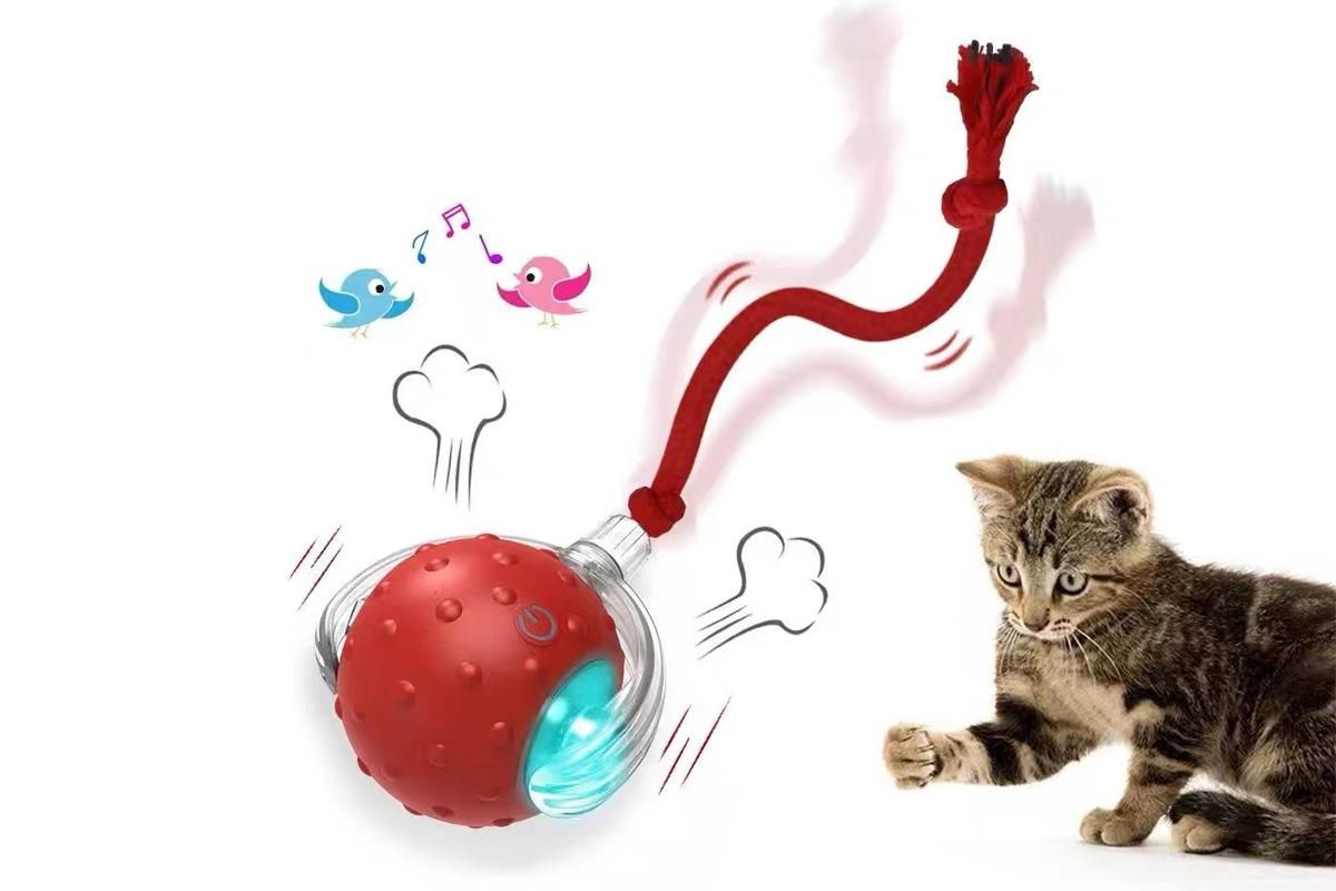 Motion Activate Interactive Cat Toy Rechargeable Smart Rolling Ball with Rope Red - view 10