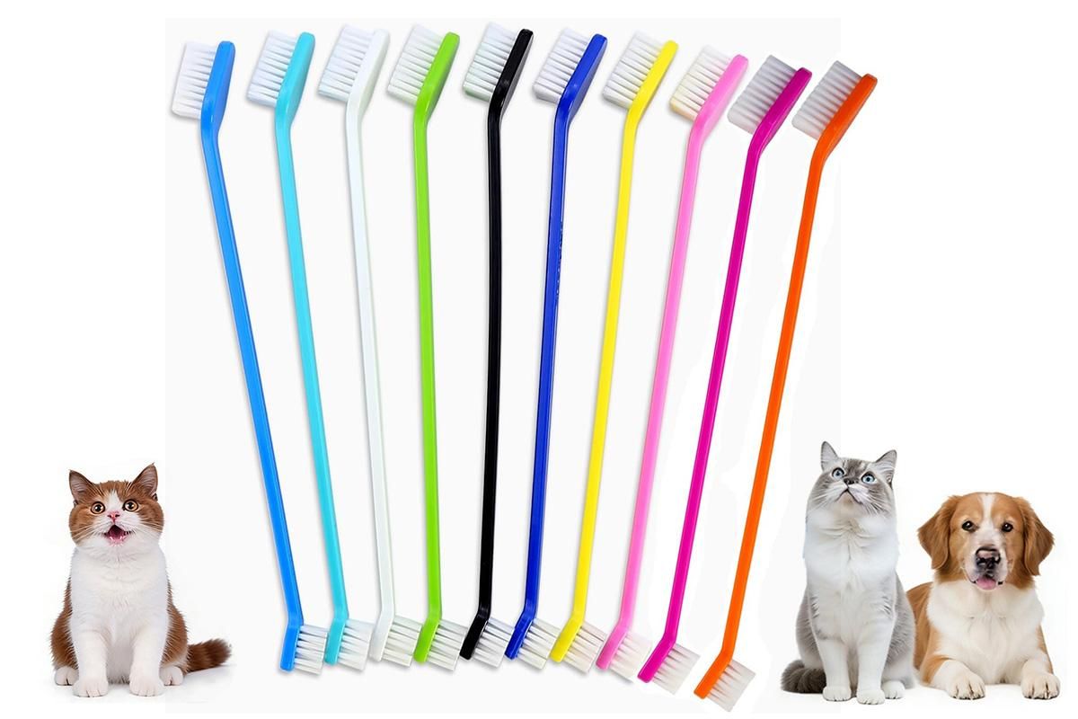 10 Pcs Pet Toothbrush Dual-End Long Handle for Dogs Cats - view 10