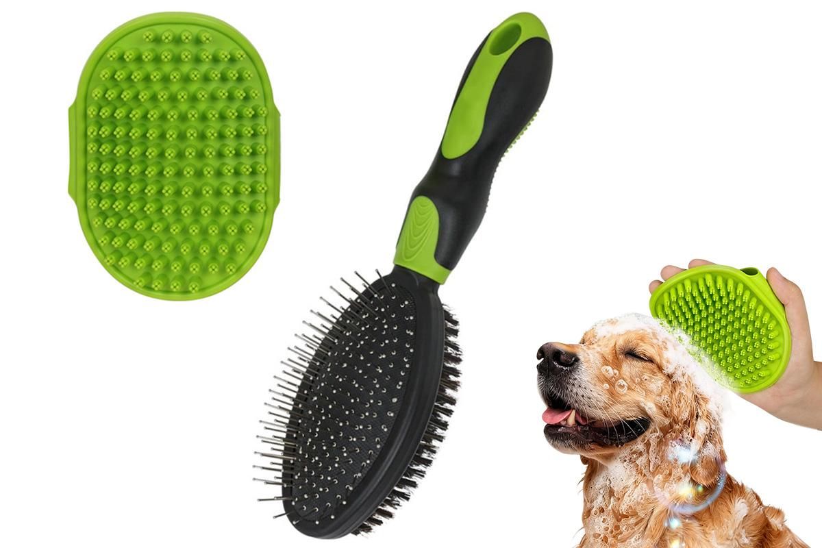 2 Pack Pet Grooming Brush Set Deshedding Double Sided Comb Massage Brush-Black - view 10