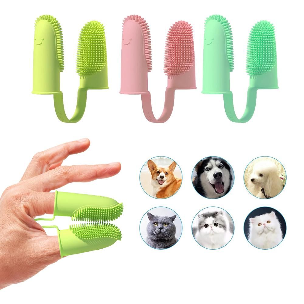 3Pcs Dog Toothbrush Double Finger Silicone Tooth Brushing Kit for Pet Dental Care - view 9