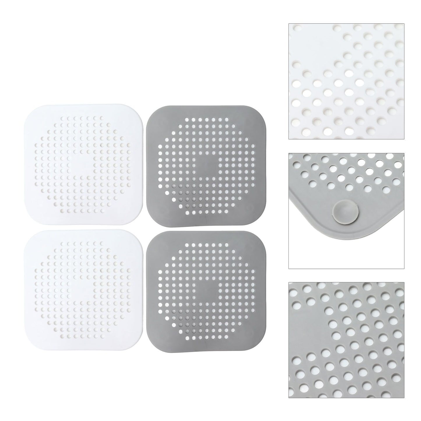 4 Pcs Drain Hair Catcher Square TPR Shower Hair Stopper with Suction Cup for Bathroom Bathtub Kitchen Grey and White - view 10