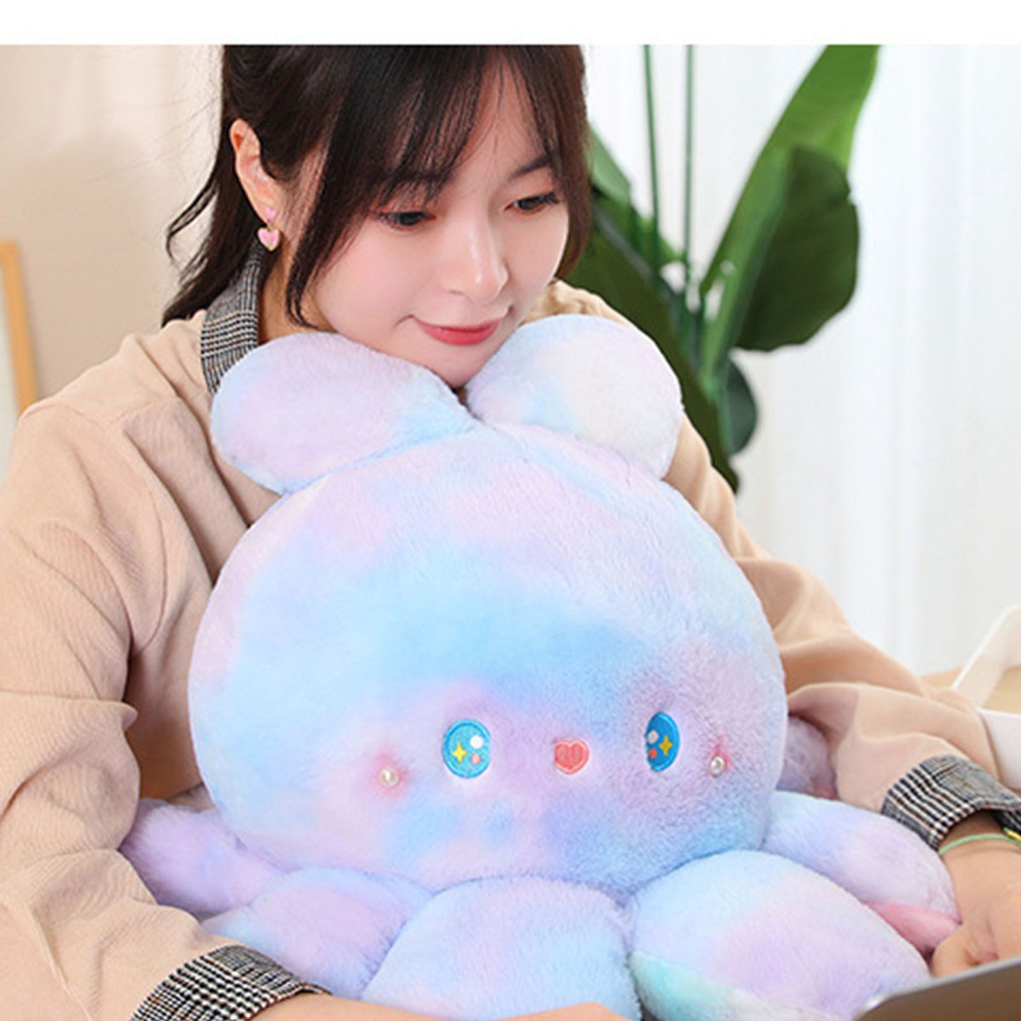 Reversible Octopus Doll Gradient Color Cute Bunny Ear Octopus Plush Toy Double Sided Stuffed Animal Pink Purple 20cm/7.9in - view 10