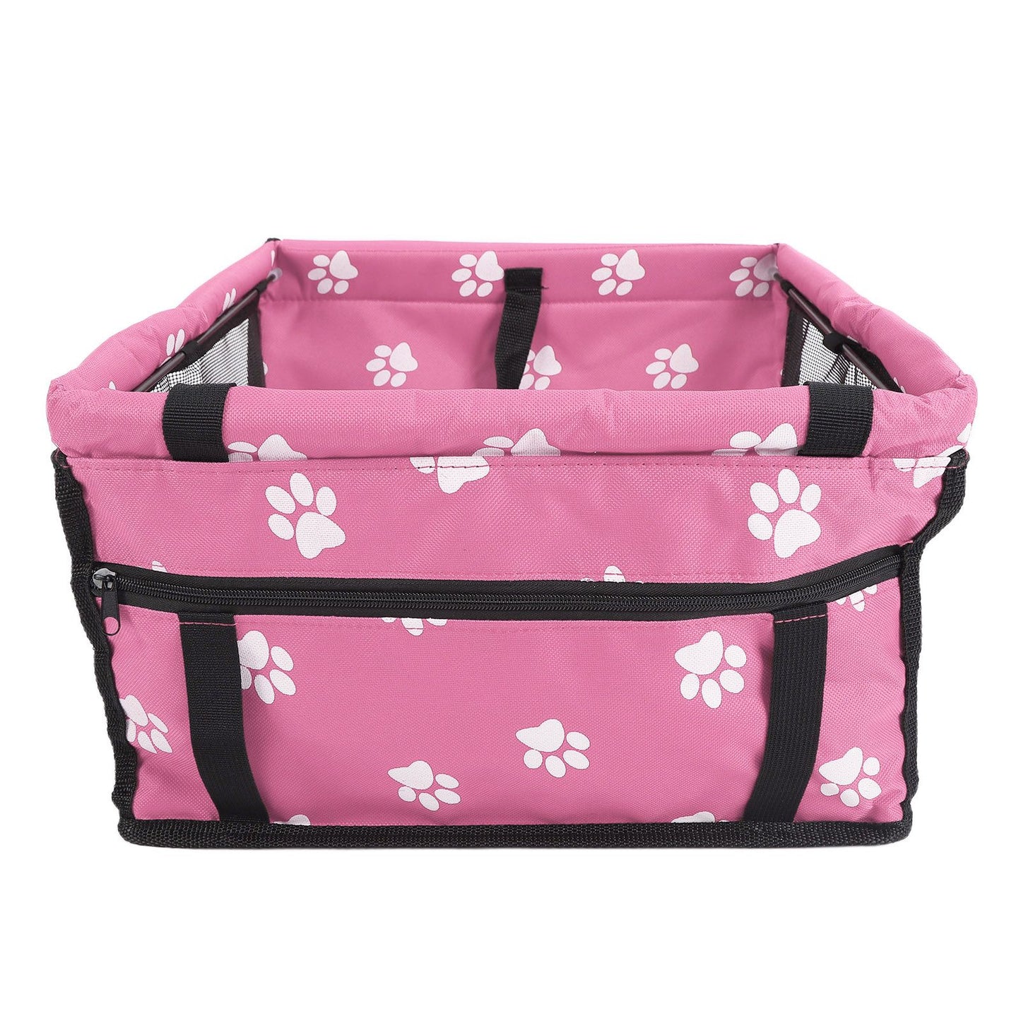 Bear Paw Pattern Pet Carrier Cage Washable Pet Car Travel Safety Seat with Support RodPink - view 10