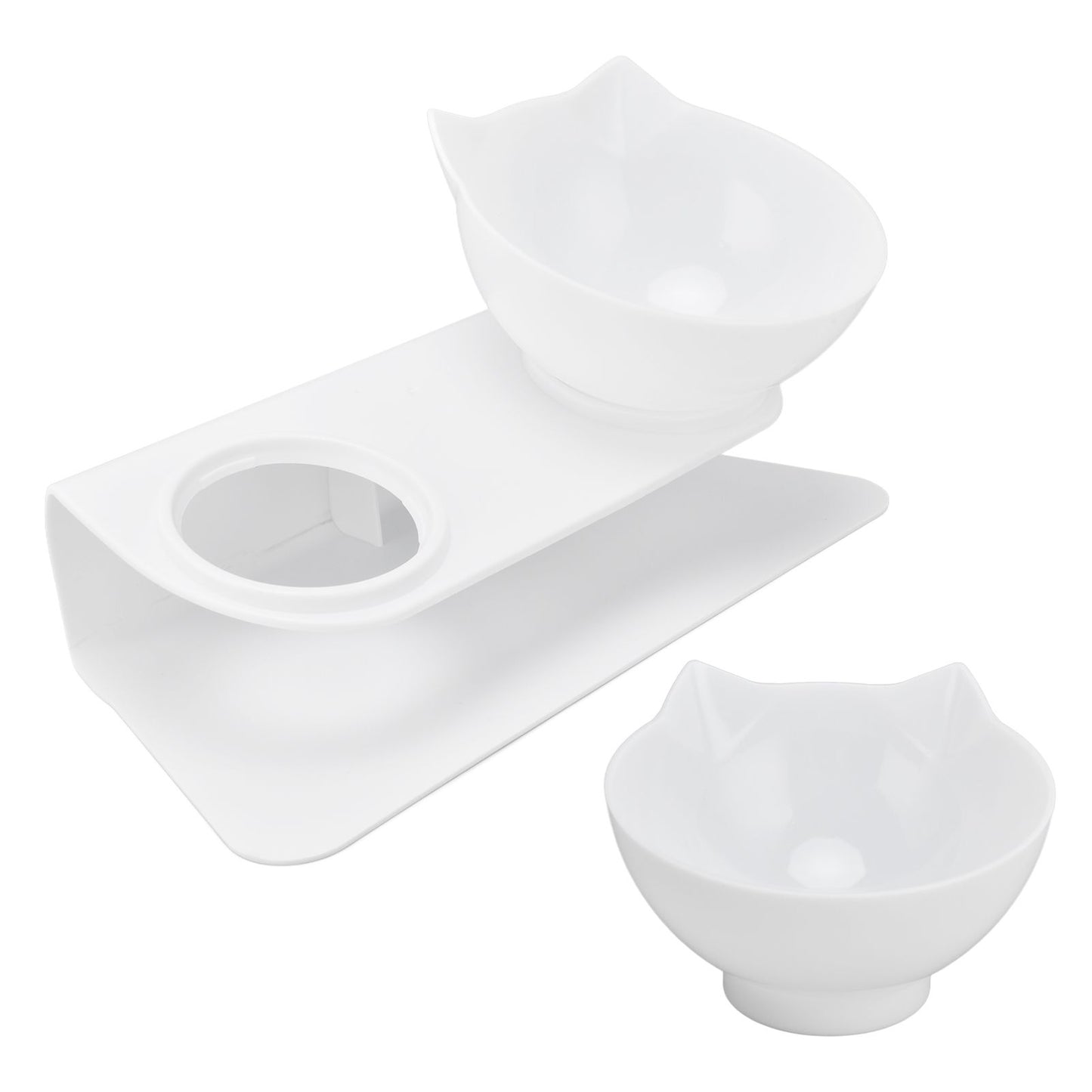 15° Inclined Cat Double Bowl Neck Guard Pet Feeding Bowl for Home Pet Shop Living Room(White Base White Bowl) - view 10