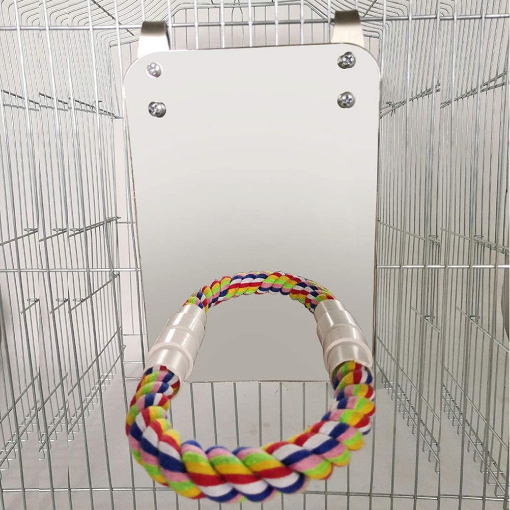 Bird Mirror Toy with Rope Mirror Perch Parrot Bite Toy Parrot Claw Perches Bird Cage Chew Toy - view 8