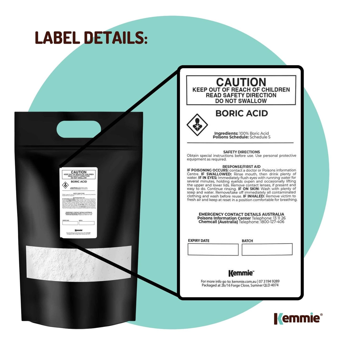 Kemmie 10Kg Boric Acid Powder 99.9% Pure - Soluble Orthoboric Acid H3BO3 - view 9