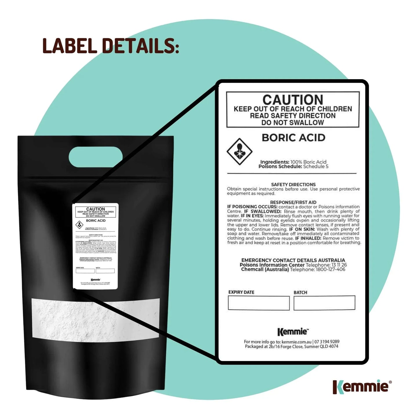 Kemmie 20Kg Boric Acid Powder 99.9% Pure - Soluble Orthoboric Acid H3BO3 - view 9