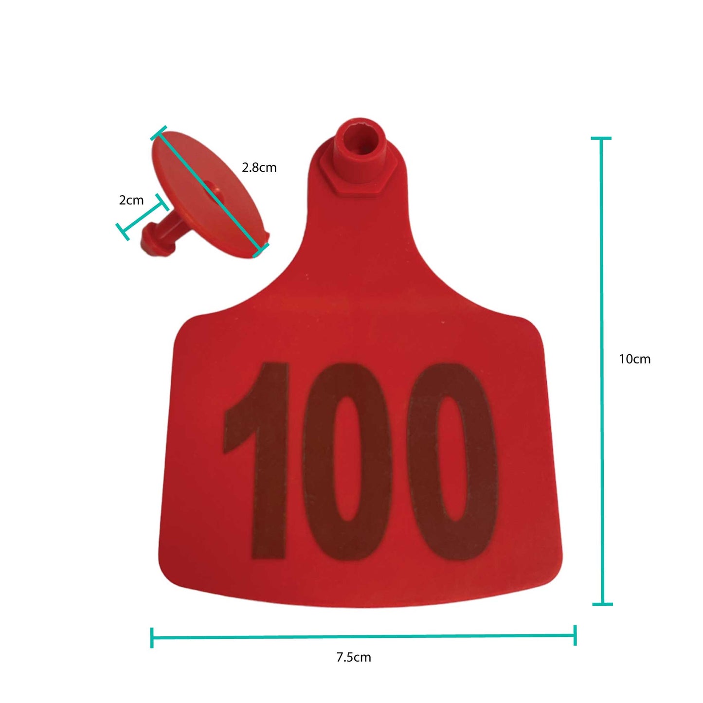 1-100 Cattle Number Ear Tags 7.5x10cm Set - XL Red Cow Sheep Livestock Labels - view 3