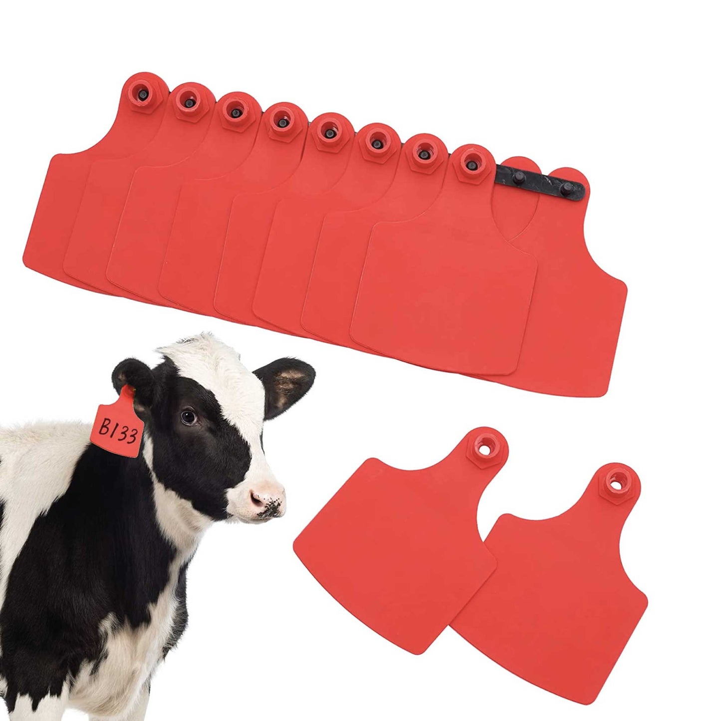 100x Cattle Ear Tags Set - 7.5x10cm XL Red Blank Pig Cow Sheep Livestock Label - view 3