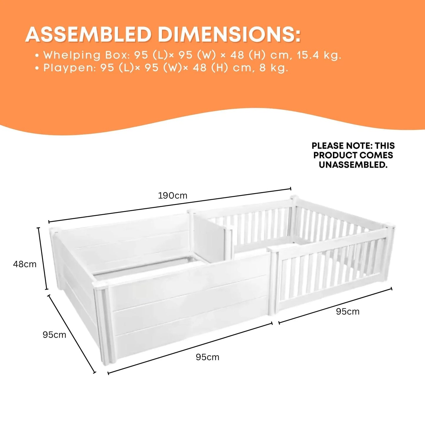 Rooster Farms 1.9m x 0.95m PVC Dog Whelping Box + Playpen Kit - Anti-Crush Rail - view 7