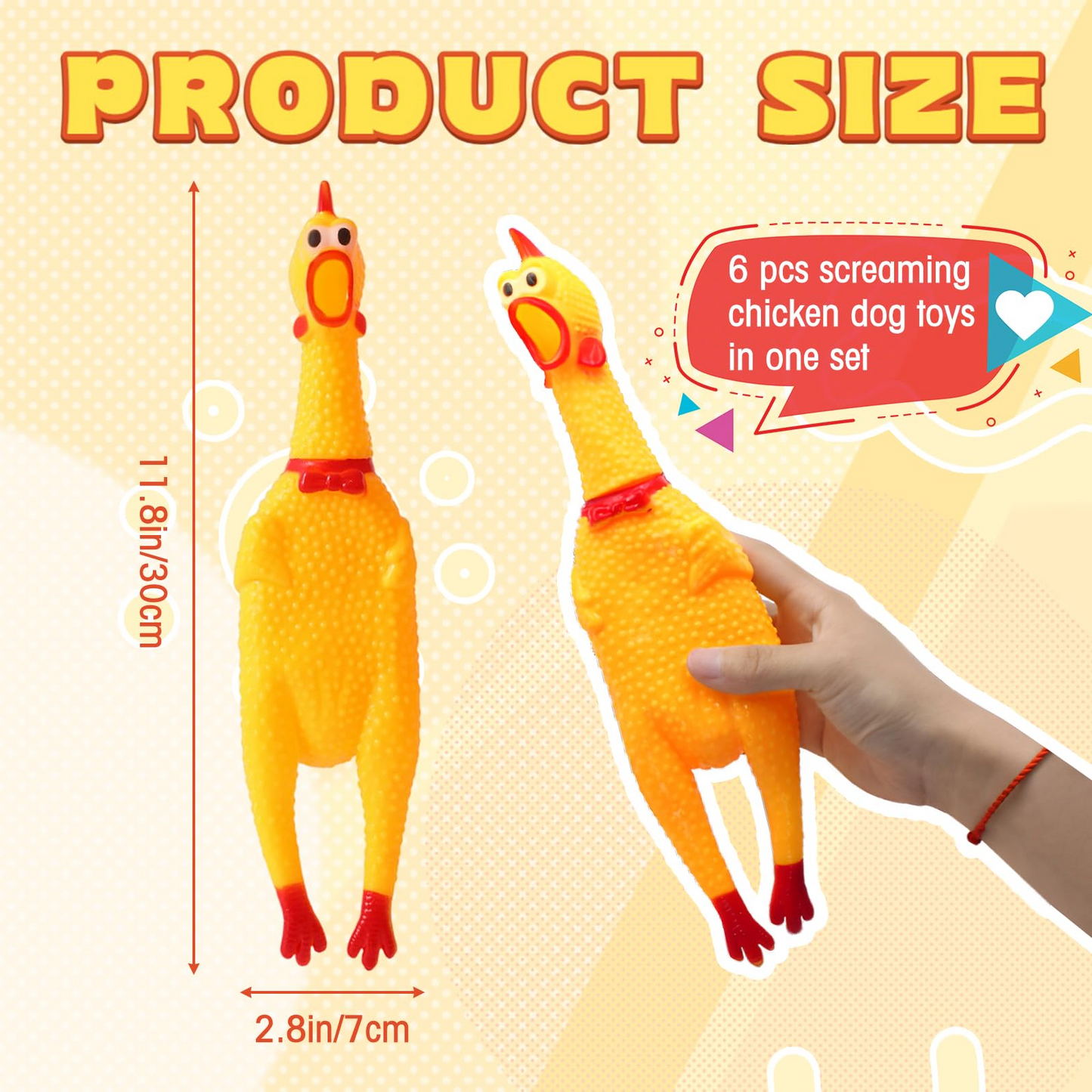 3x SHRILLING CHICKEN Dog Chew Screaming Toy Squeeze Sound Funny Rubber Pet - view 6
