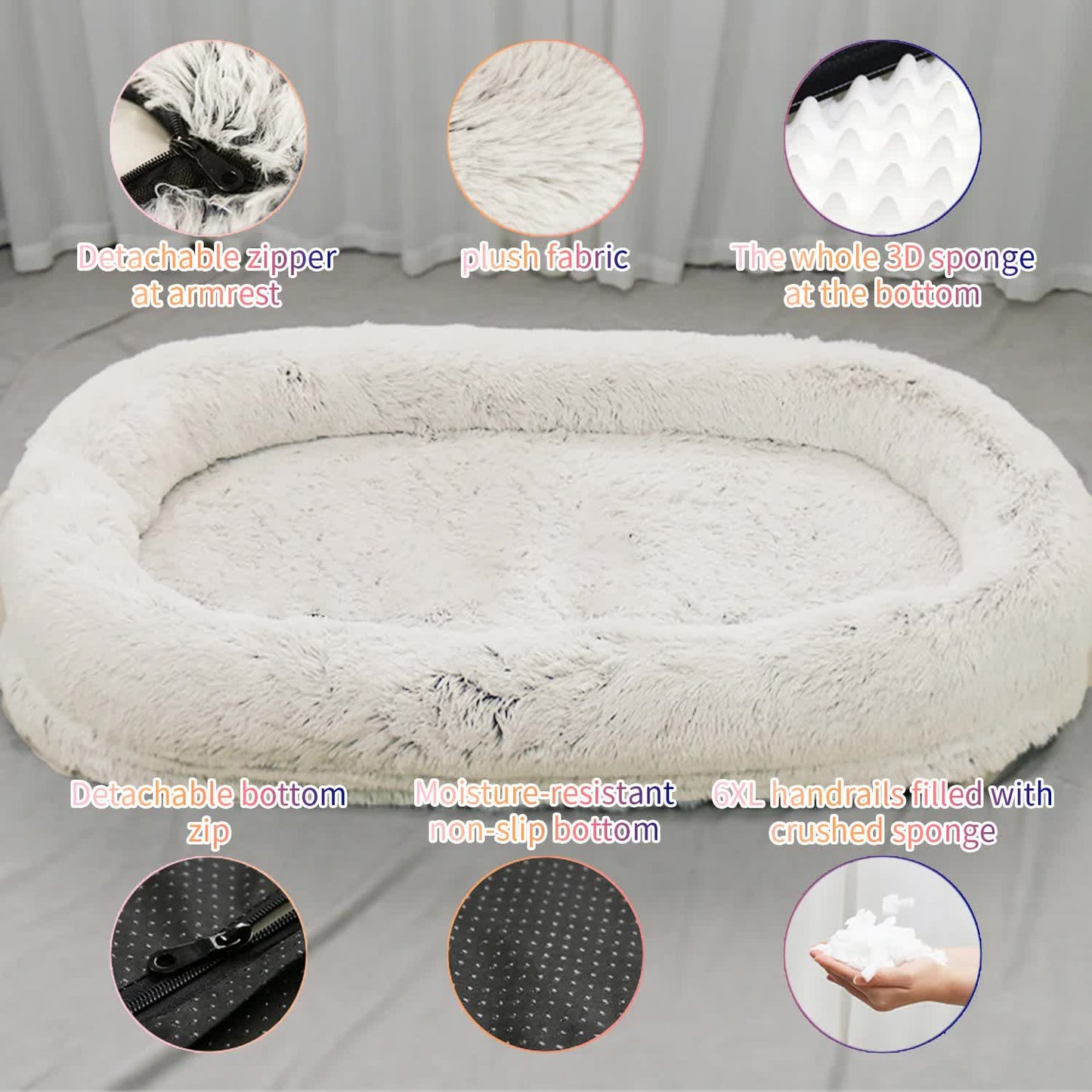 Fluffy Donut-Shaped Pet Bed- Soft, Cozy, and Anti-Anxiety for Dogs and Cats, Machine Washable Light Brown Size:L 90x65x20cm - view 3
