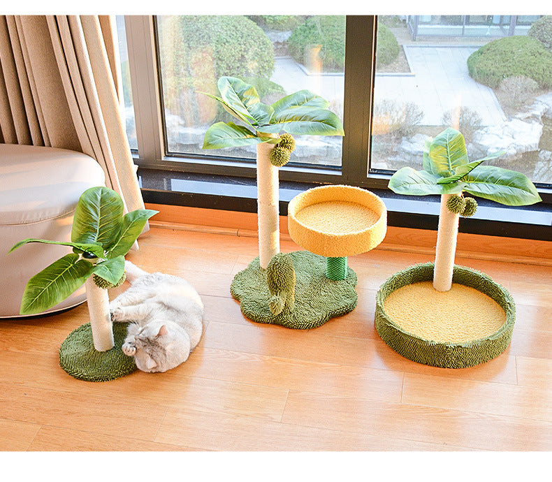 Cat Tree with Faux Leaves, Sisal Scratching Post, Cozy Bed, and Playful Toy - view 2