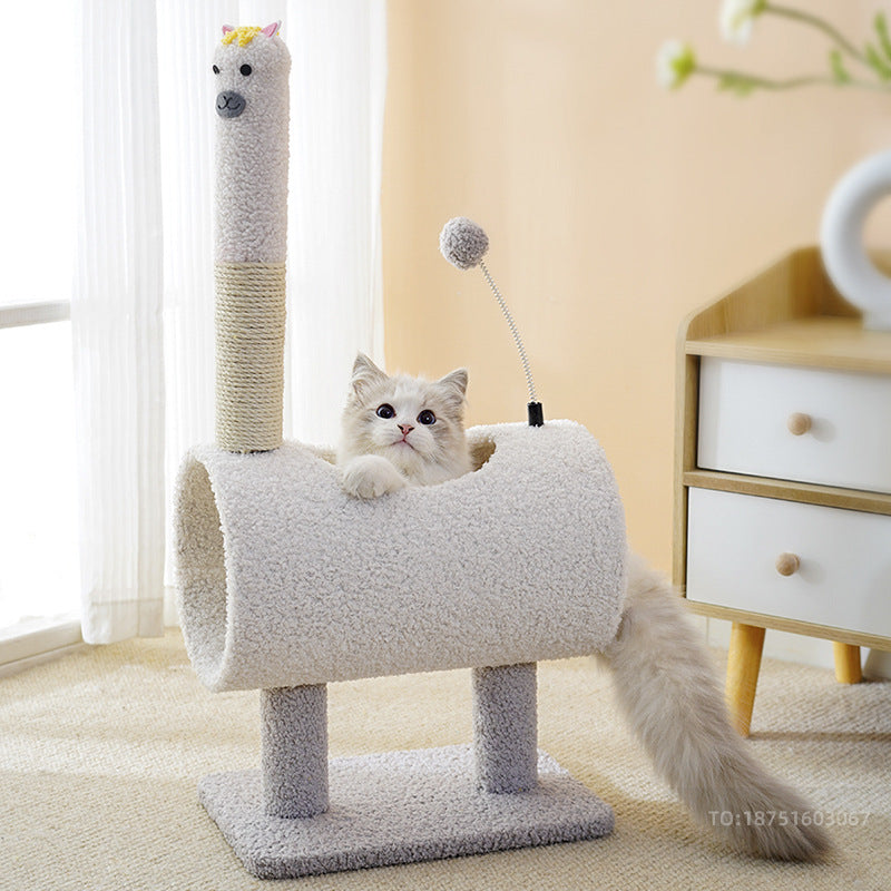Interactive Cat Tunnel & Scratching Post with Spring Toy - Cozy Playtime for Kittens white 35x23x71cm - view 3