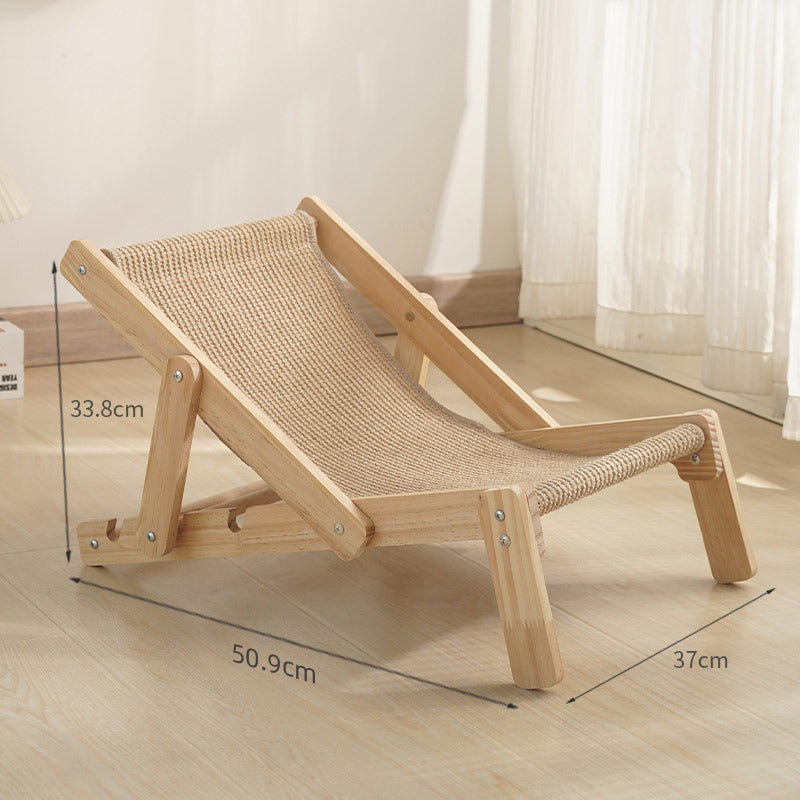 Adjustable Wooden Cat Lounge Chair - Comfortable Woven Hammock for Cats - view 5