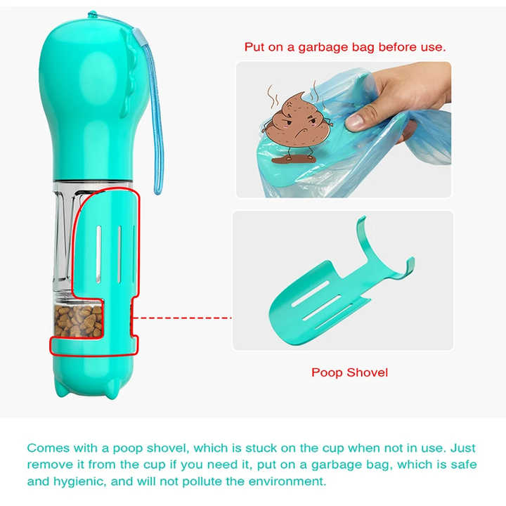 Pink 500ml Portable Pet Water Bottle | Multifunctional Travel Pet Feeder | Outdoor Dog Drinking Bottle with Waste Shovel - view 6