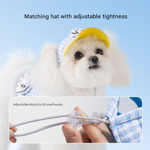 XL Blue Pet Sun Hat with Adjustable Strap + Leash & Harness 3-Piece Set - Breathable Summer Cap for Dogs & Cats with Ear Holes - view 3