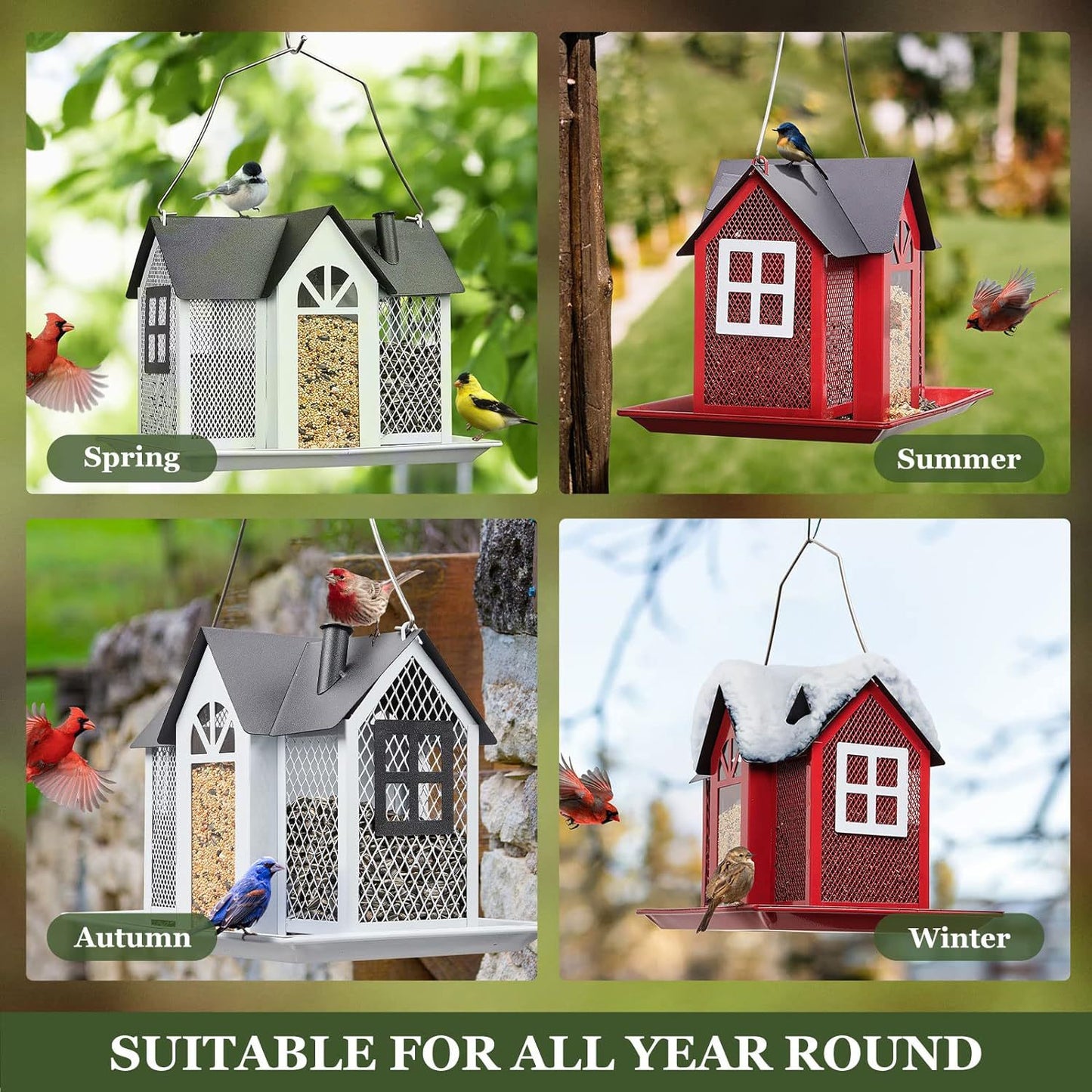 Charming House-Shaped Hanging Bird Feeder - Durable Metal Design for Wild Birds(pink) - view 7