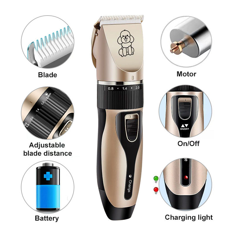 Professional Pet Grooming Hair Clipper Kit - Rechargeable, Low Noise, with Ceramic Blades & 5-Speed Adjustment(gold) - view 10