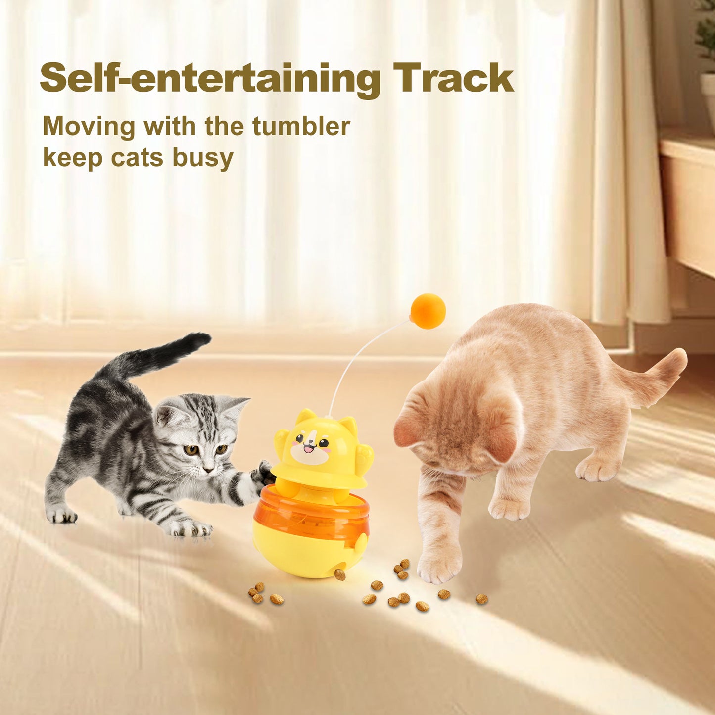 Yellow 3-in-1 Interactive Cat Toy - Tumbler, Treat Dispenser, Track & Teaser Ball - view 5