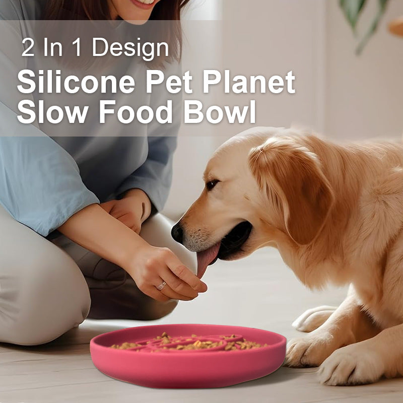 Dark Blue Silicone Planet Slow Feeder Dog Bowl - 2-in-1 Anti-Choke Lick Mat for Healthy Eating & Fun - view 6