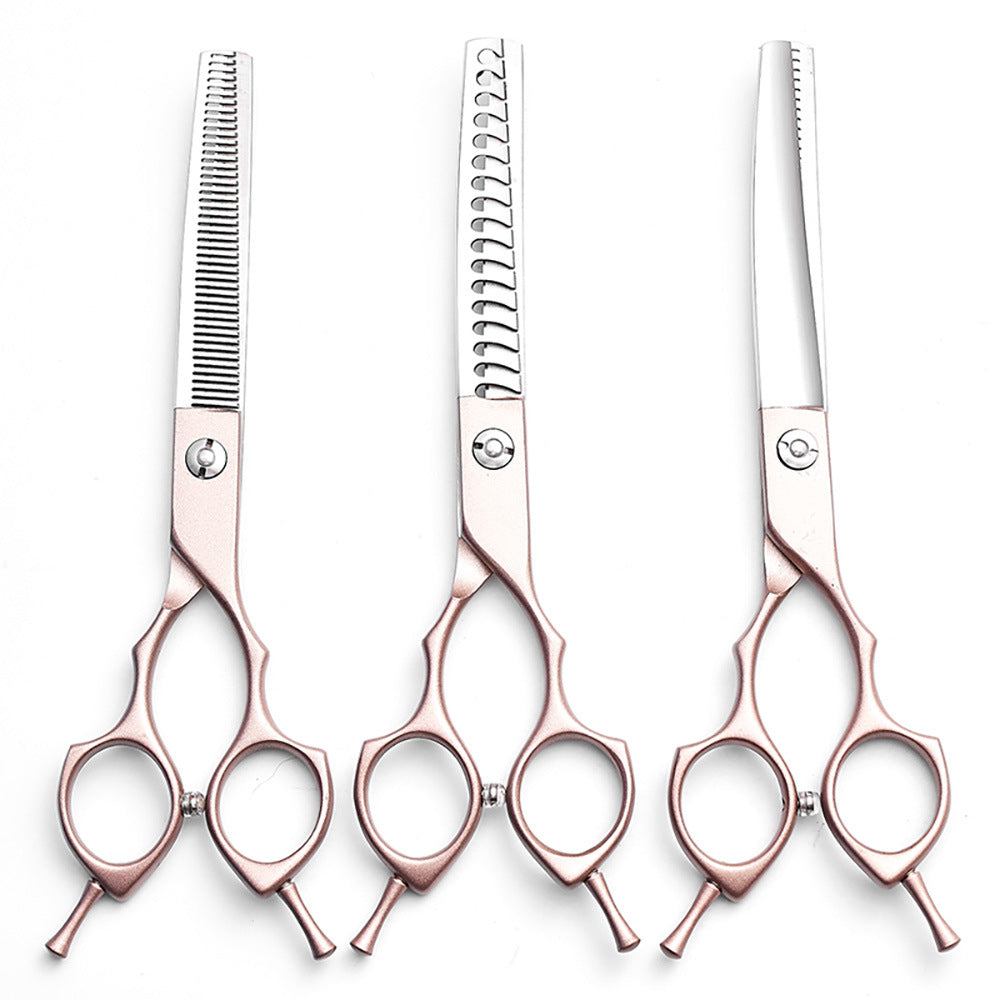 Rose Gold and Silver Professional 6.5 Inch CURVED Pet Grooming Blending Shears - 38-Tooth Stainless Steel Fluffy Finish Scissors for Dogs & Cats - view 3