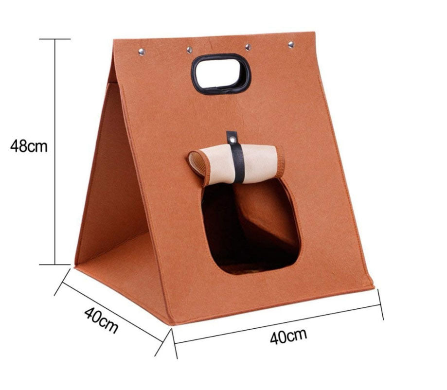 Grey Cozy A-Frame Felt Pet Teepee - Foldable & Portable Cat Cave Bed with Easy Carry Handle - view 2