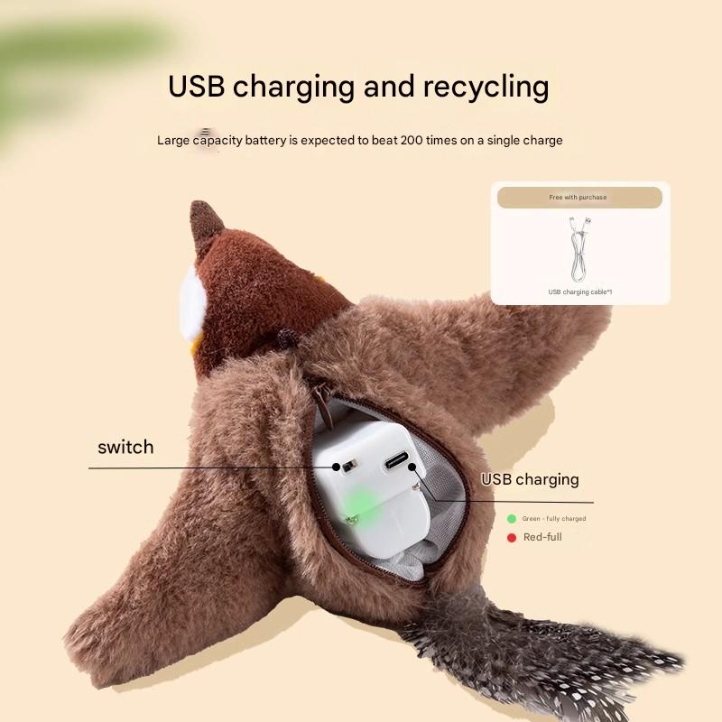 Interactive Flapping Wing Bird Toy for Cats & Dogs,Motion Activated with Sound(Lomi Brown Sparrow) - view 3