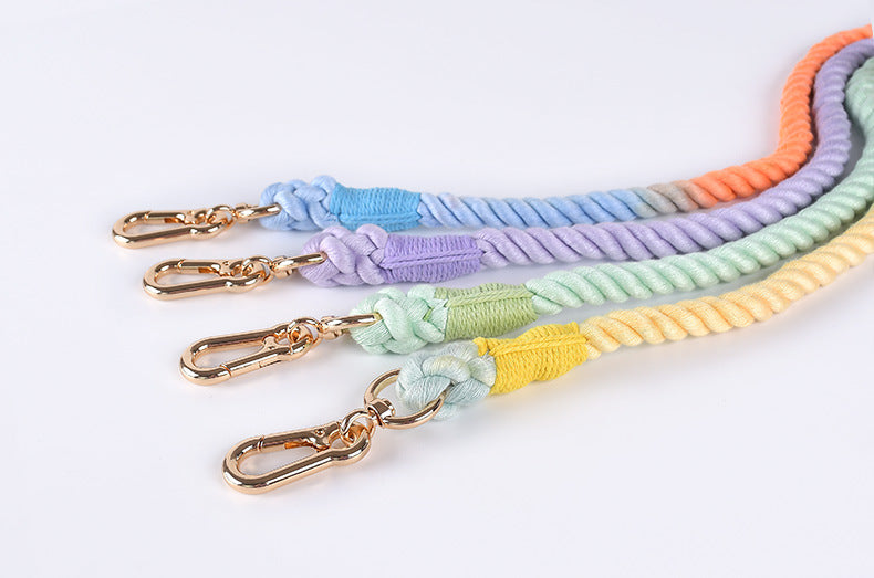 Premium Leather Pet Collar and Leash - Soft, Strong Braided Rope (Pink Purple - Size M) - view 5